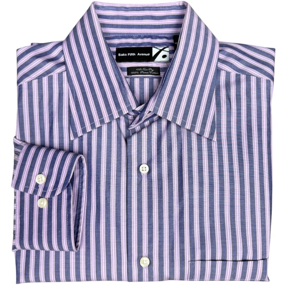 EUC Men's SAKS FIFTH AVENUE Pima Cotton 120s Two Ply Dress Shirt | Size‎ L